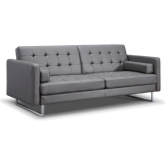 Giovanni Sofa Bed in Tufted Grey Leatherette on Stainless Steel Legs
